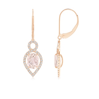 7x5mm A Cushion Morganite Infinity Drop Earrings with Diamonds in 9K Rose Gold