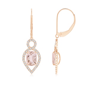 7x5mm AA Cushion Morganite Infinity Drop Earrings with Diamonds in 10K Rose Gold