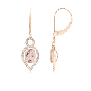 7x5mm AAA Cushion Morganite Infinity Drop Earrings with Diamonds in 10K Rose Gold