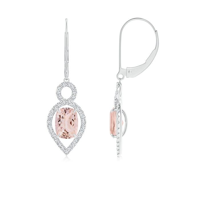 7x5mm AAA Cushion Morganite Infinity Drop Earrings with Diamonds in White Gold