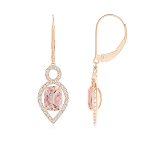 7x5mm AAAA Cushion Morganite Infinity Drop Earrings with Diamonds in 9K Rose Gold