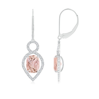 8x6mm AAAA Cushion Morganite Infinity Drop Earrings with Diamonds in White Gold