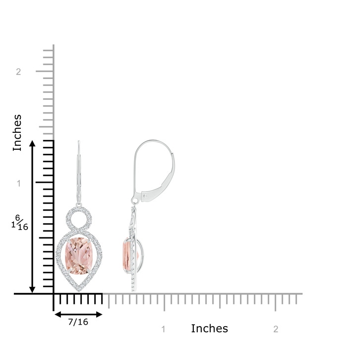 8x6mm AAAA Cushion Morganite Infinity Drop Earrings with Diamonds in White Gold product image