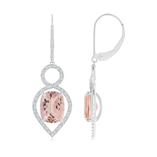 9x7mm AAA Cushion Morganite Infinity Drop Earrings with Diamonds in White Gold