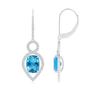 8x6mm AAAA Cushion Swiss Blue Topaz Infinity Drop Earrings with Diamonds in P950 Platinum