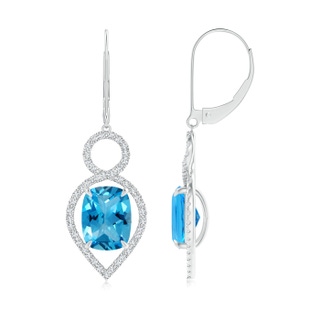 9x7mm AAAA Cushion Swiss Blue Topaz Infinity Drop Earrings with Diamonds in P950 Platinum