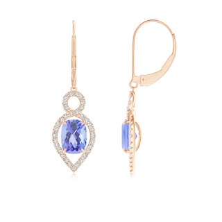 7x5mm A Cushion Tanzanite Infinity Drop Earrings with Diamonds in 9K Rose Gold