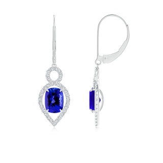 7x5mm AAAA Cushion Tanzanite Infinity Drop Earrings with Diamonds in P950 Platinum