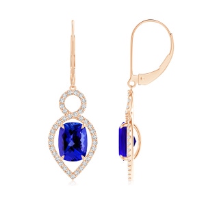 8x6mm AAAA Cushion Tanzanite Infinity Drop Earrings with Diamonds in Rose Gold