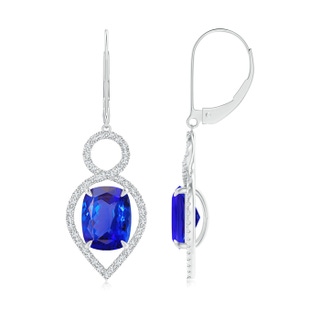 9x7mm AAA Cushion Tanzanite Infinity Drop Earrings with Diamonds in P950 Platinum