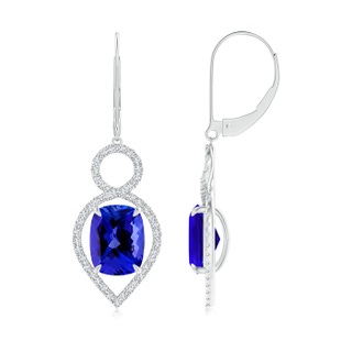 9x7mm AAAA Cushion Tanzanite Infinity Drop Earrings with Diamonds in P950 Platinum