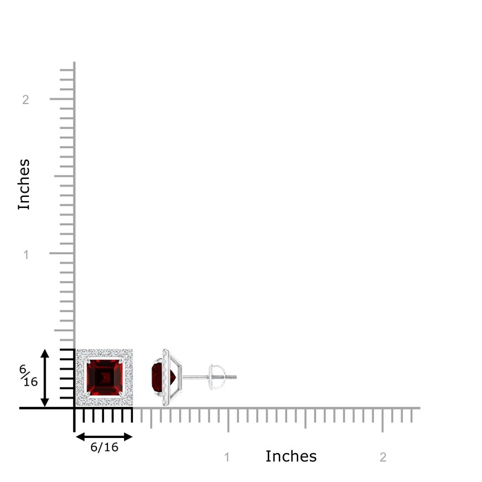 6mm AAAA Floating Square Garnet and Diamond Halo Stud Earrings in P950 Platinum product image