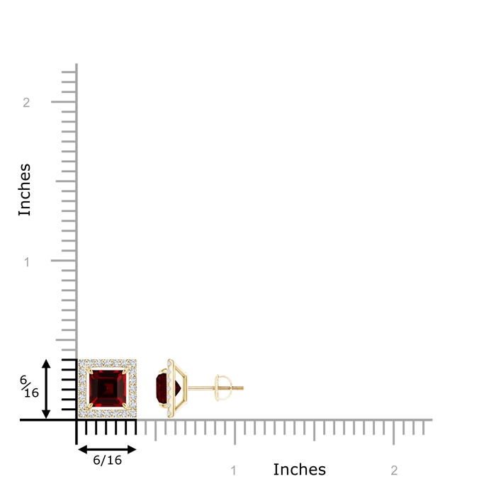 6mm AAAA Floating Square Garnet and Diamond Halo Stud Earrings in Yellow Gold product image