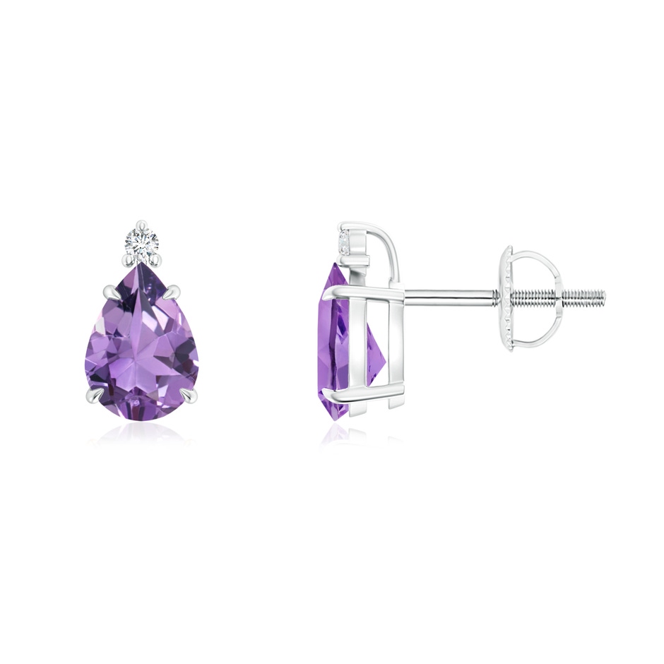 7x5mm A Classic Claw-Set Pear Amethyst Solitaire Stud Earrings in P950 Platinum 