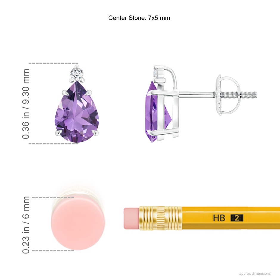 7x5mm A Classic Claw-Set Pear Amethyst Solitaire Stud Earrings in P950 Platinum ruler