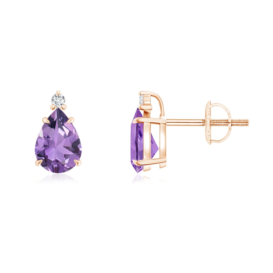 7x5mm A Classic Claw-Set Pear Amethyst Solitaire Stud Earrings in Rose Gold 