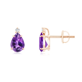 7x5mm AAA Classic Claw-Set Pear Amethyst Solitaire Stud Earrings in 9K Rose Gold