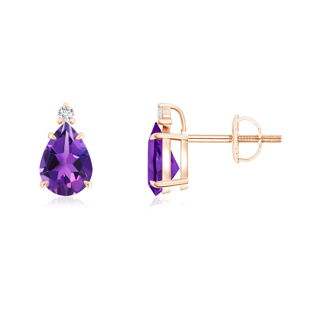 7x5mm AAAA Classic Claw-Set Pear Amethyst Solitaire Stud Earrings in Rose Gold