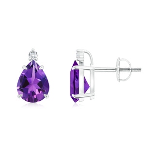 8x6mm AAAA Classic Claw-Set Pear Amethyst Solitaire Stud Earrings in P950 Platinum