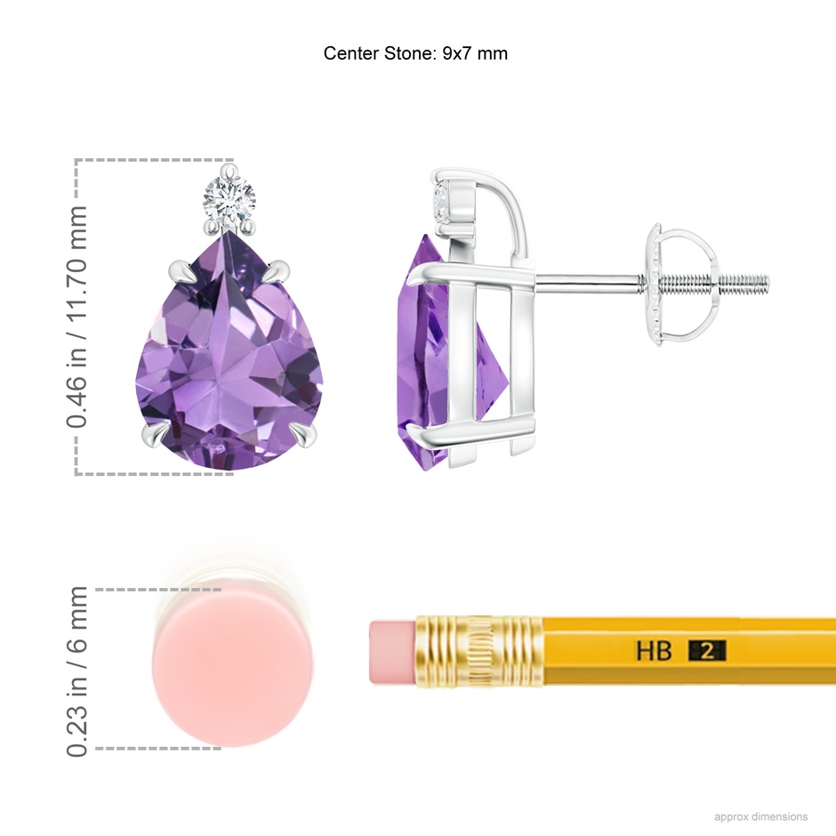 9x7mm A Classic Claw-Set Pear Amethyst Solitaire Stud Earrings in 18K White Gold ruler