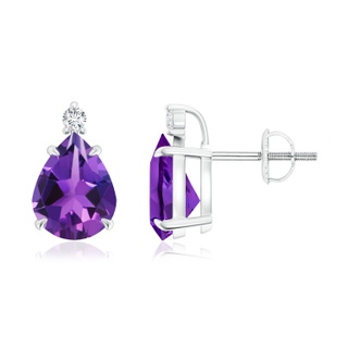9x7mm AAAA Classic Claw-Set Pear Amethyst Solitaire Stud Earrings in P950 Platinum