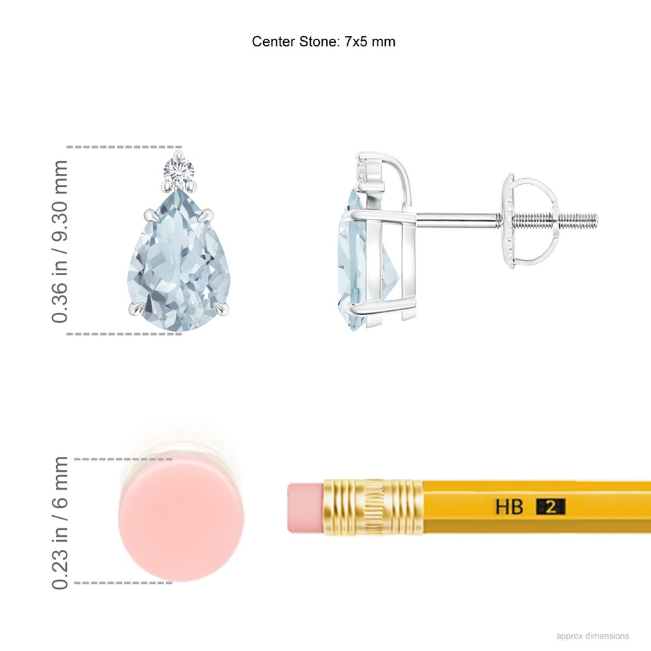 7x5mm A Classic Claw-Set Pear Aquamarine Solitaire Stud Earrings in P950 Platinum ruler