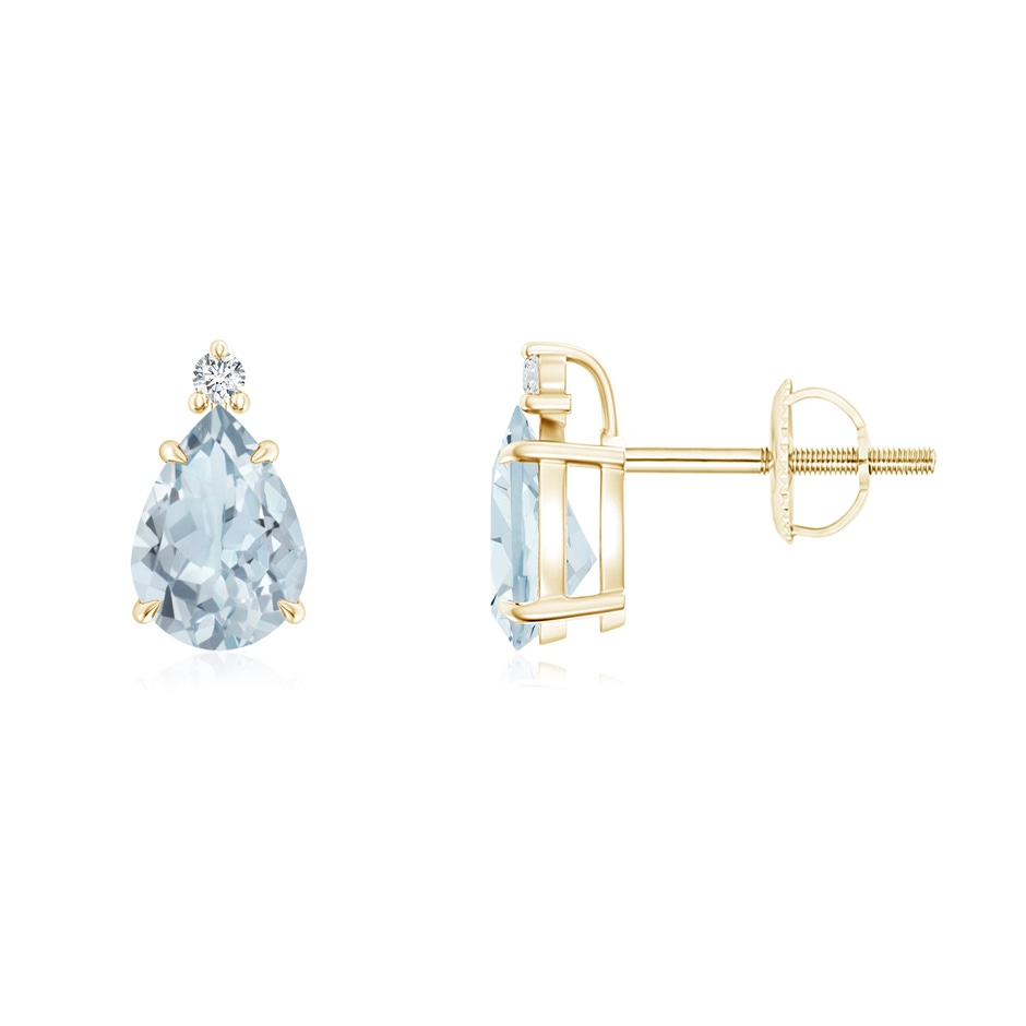 7x5mm A Classic Claw-Set Pear Aquamarine Solitaire Stud Earrings in Yellow Gold 