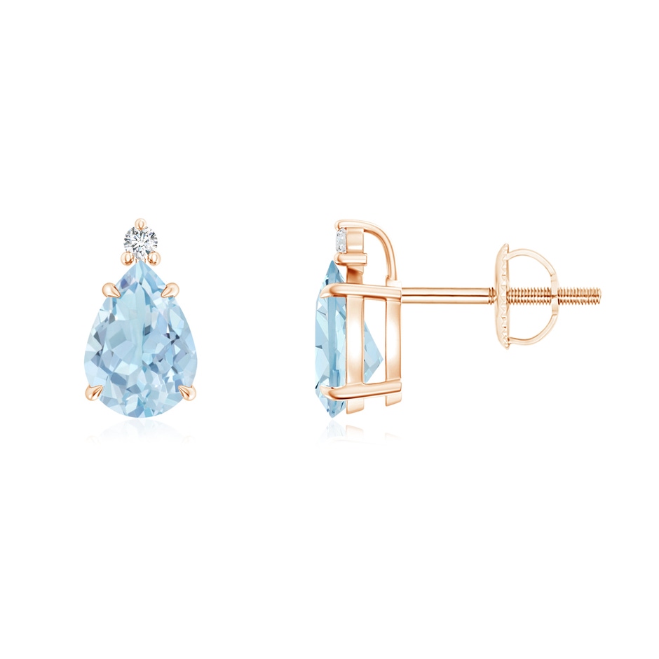 7x5mm AA Classic Claw-Set Pear Aquamarine Solitaire Stud Earrings in Rose Gold 