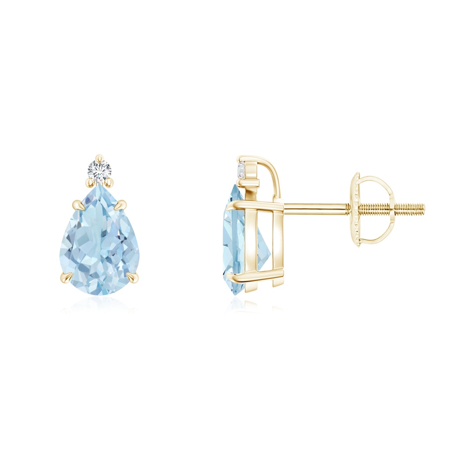 7x5mm AA Classic Claw-Set Pear Aquamarine Solitaire Stud Earrings in Yellow Gold 