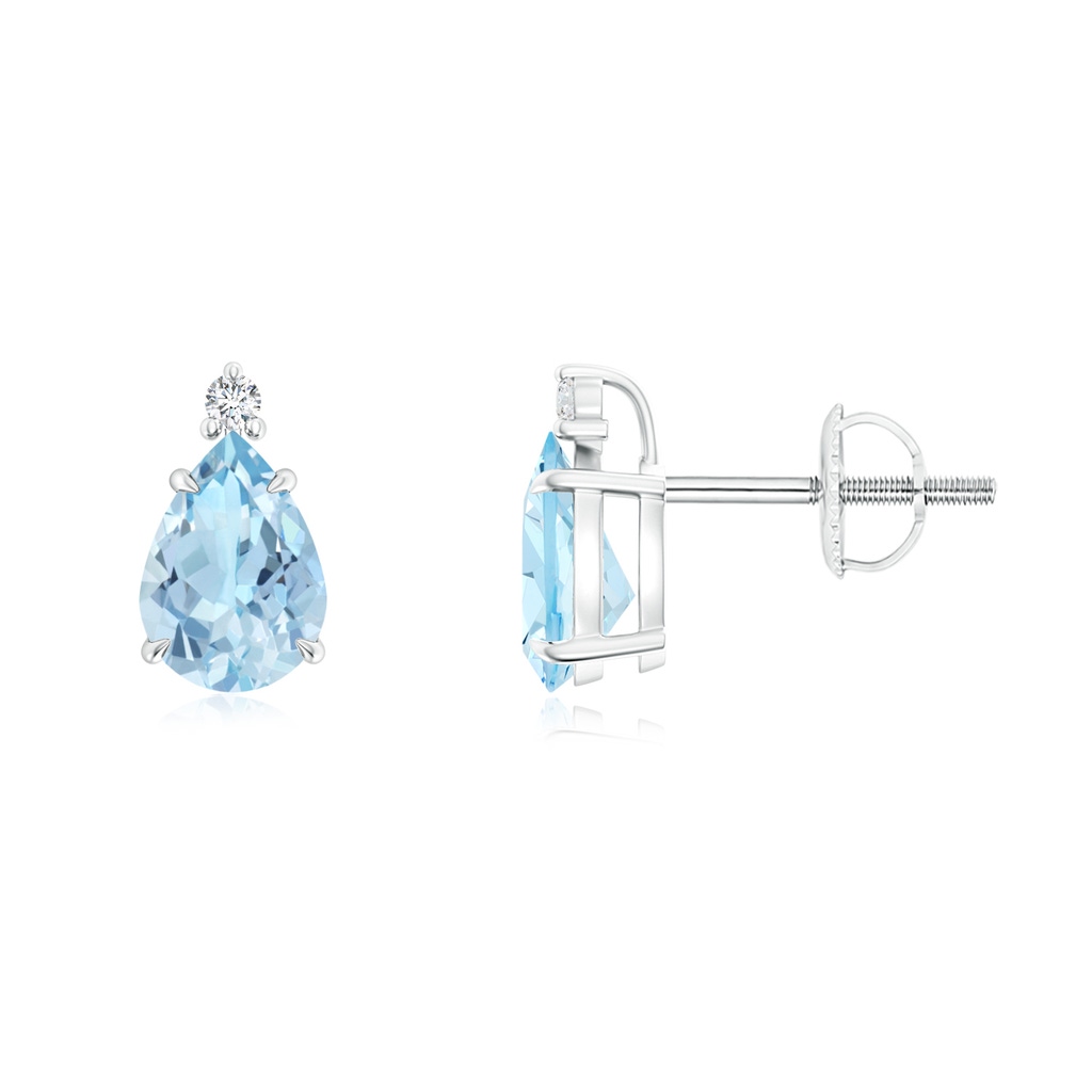 7x5mm AAA Classic Claw-Set Pear Aquamarine Solitaire Stud Earrings in 10K White Gold