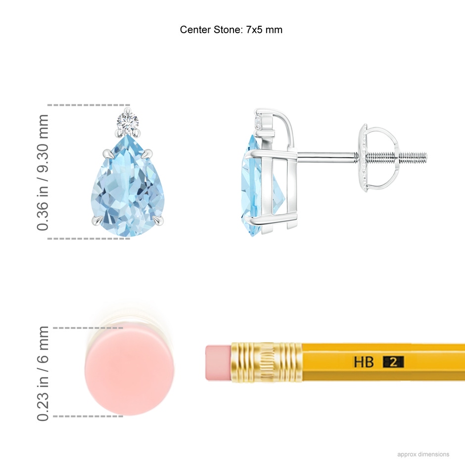 7x5mm AAA Classic Claw-Set Pear Aquamarine Solitaire Stud Earrings in 10K White Gold ruler