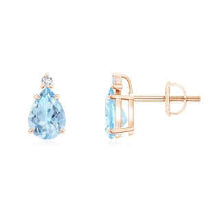 7x5mm AAA Classic Claw-Set Pear Aquamarine Solitaire Stud Earrings in Rose Gold