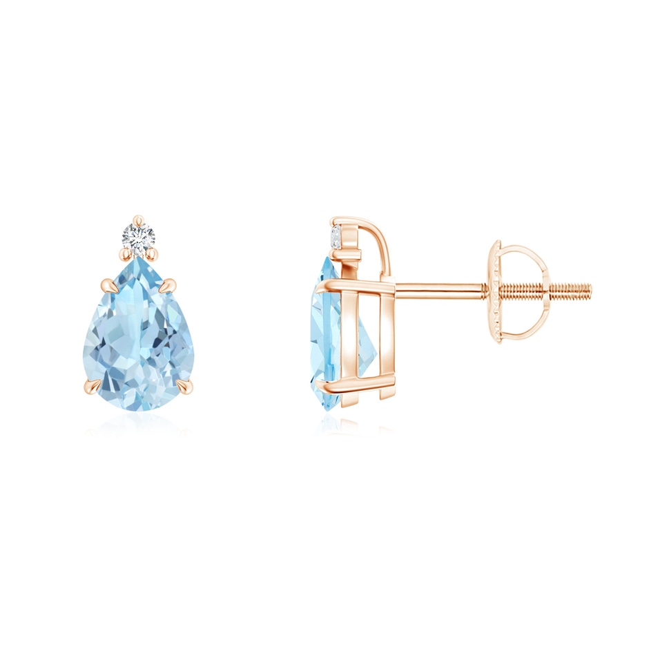 7x5mm AAA Classic Claw-Set Pear Aquamarine Solitaire Stud Earrings in Rose Gold 