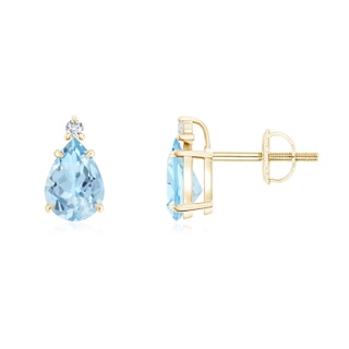 7x5mm AAA Classic Claw-Set Pear Aquamarine Solitaire Stud Earrings in Yellow Gold