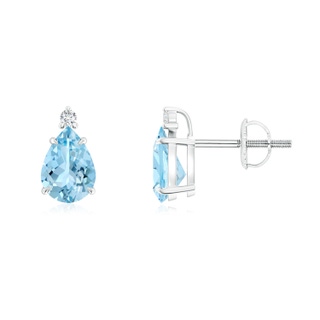 7x5mm AAAA Classic Claw-Set Pear Aquamarine Solitaire Stud Earrings in P950 Platinum