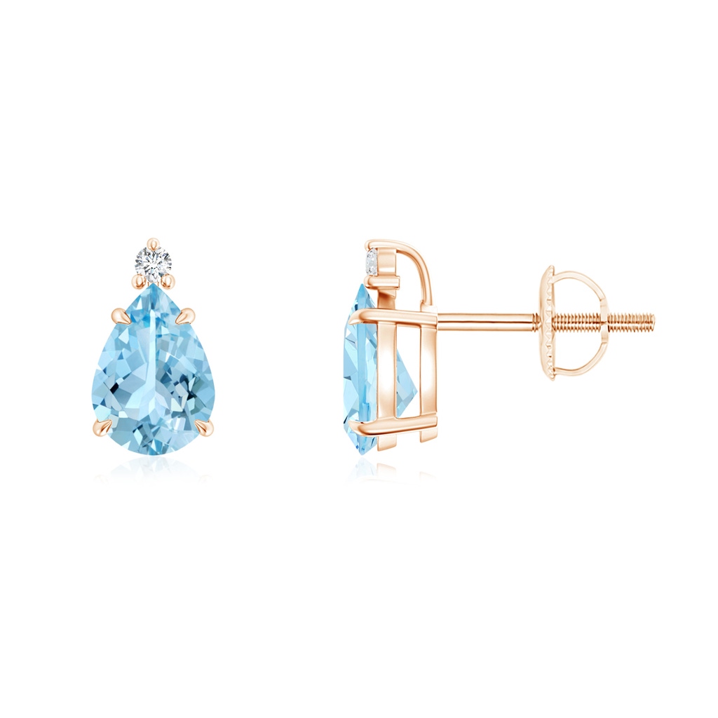 7x5mm AAAA Classic Claw-Set Pear Aquamarine Solitaire Stud Earrings in Rose Gold