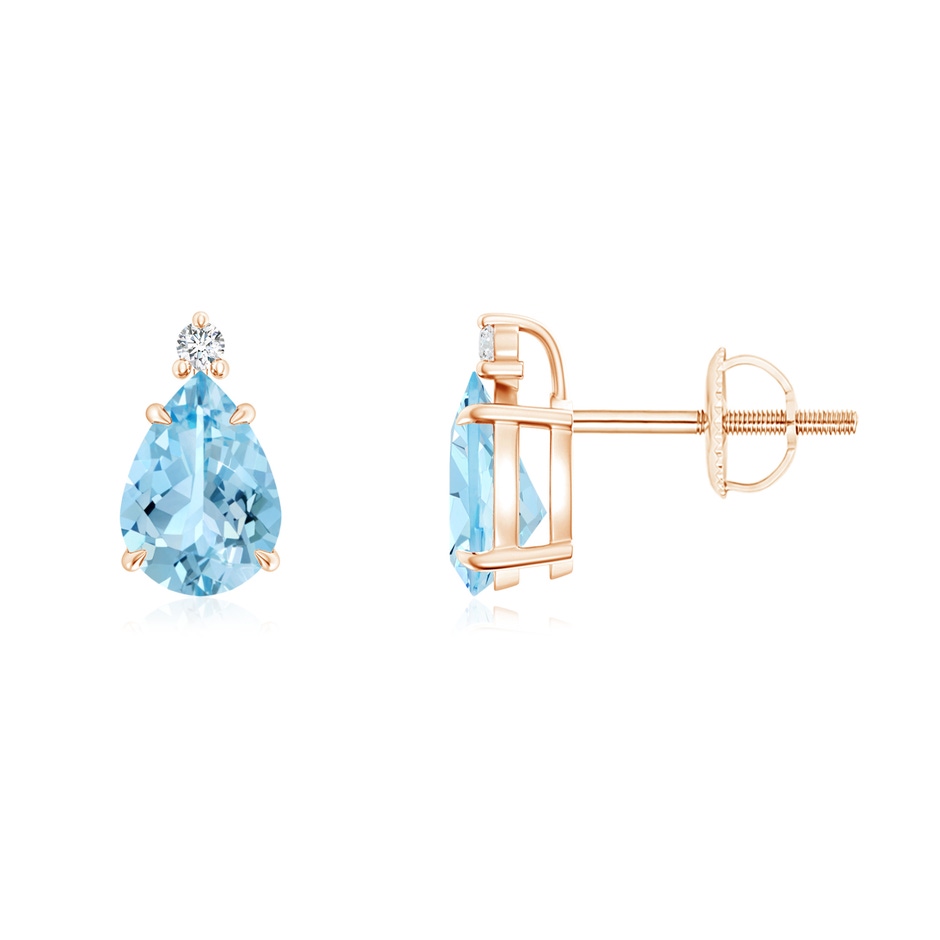 7x5mm AAAA Classic Claw-Set Pear Aquamarine Solitaire Stud Earrings in Rose Gold 