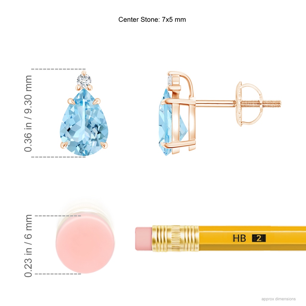 7x5mm AAAA Classic Claw-Set Pear Aquamarine Solitaire Stud Earrings in Rose Gold Product Image