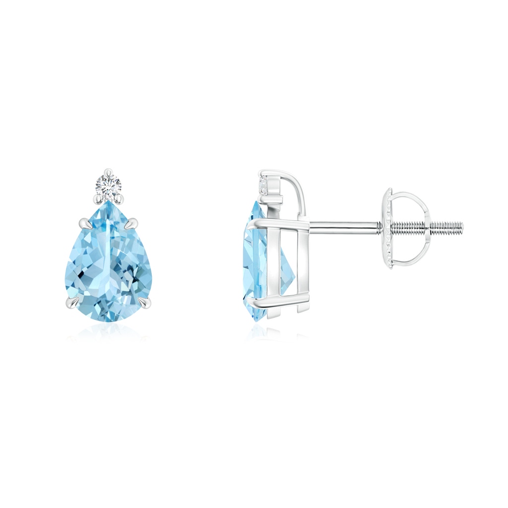 7x5mm AAAA Classic Claw-Set Pear Aquamarine Solitaire Stud Earrings in White Gold