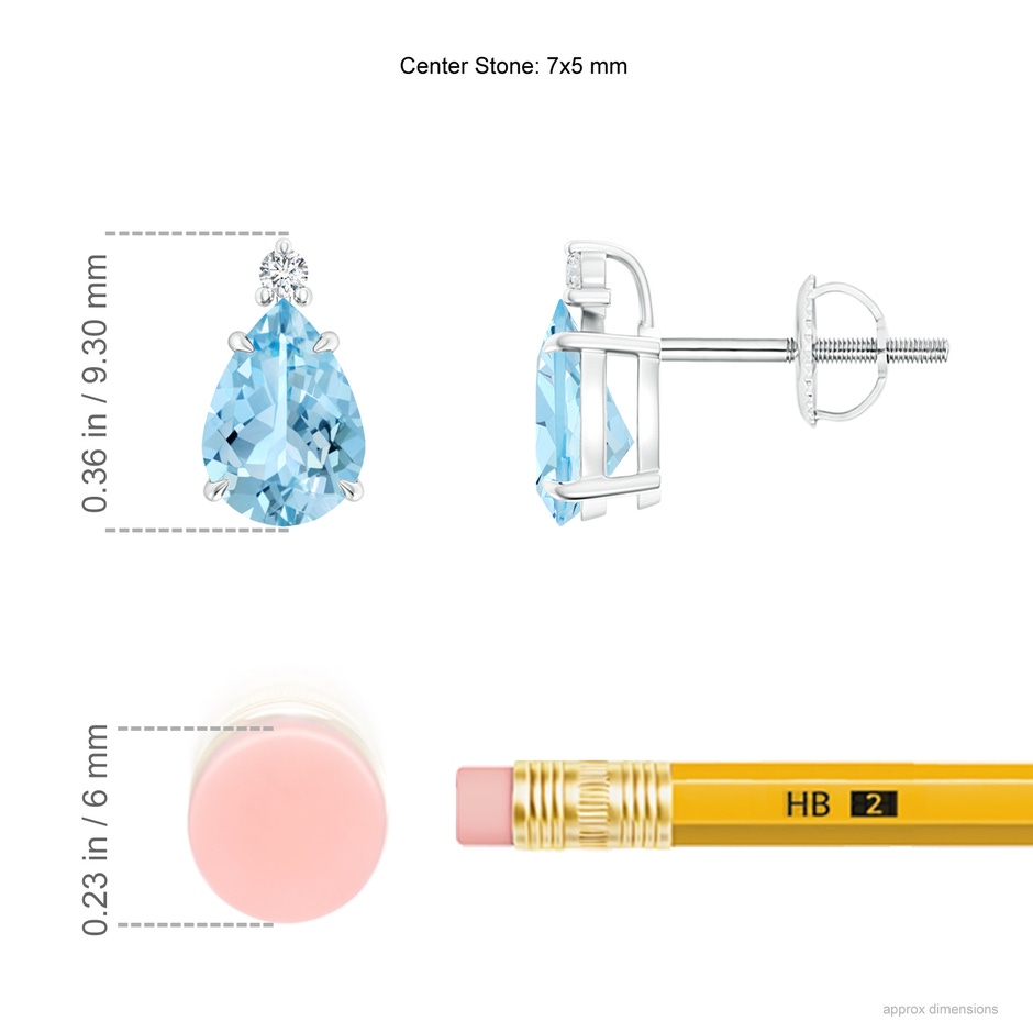 7x5mm AAAA Classic Claw-Set Pear Aquamarine Solitaire Stud Earrings in White Gold ruler