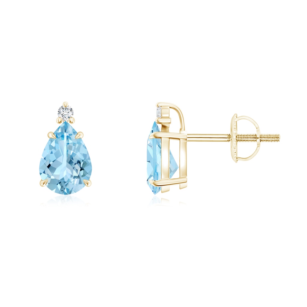 7x5mm AAAA Classic Claw-Set Pear Aquamarine Solitaire Stud Earrings in Yellow Gold
