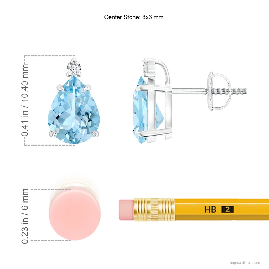 8x6mm AAAA Classic Claw-Set Pear Aquamarine Solitaire Stud Earrings in P950 Platinum Product Image