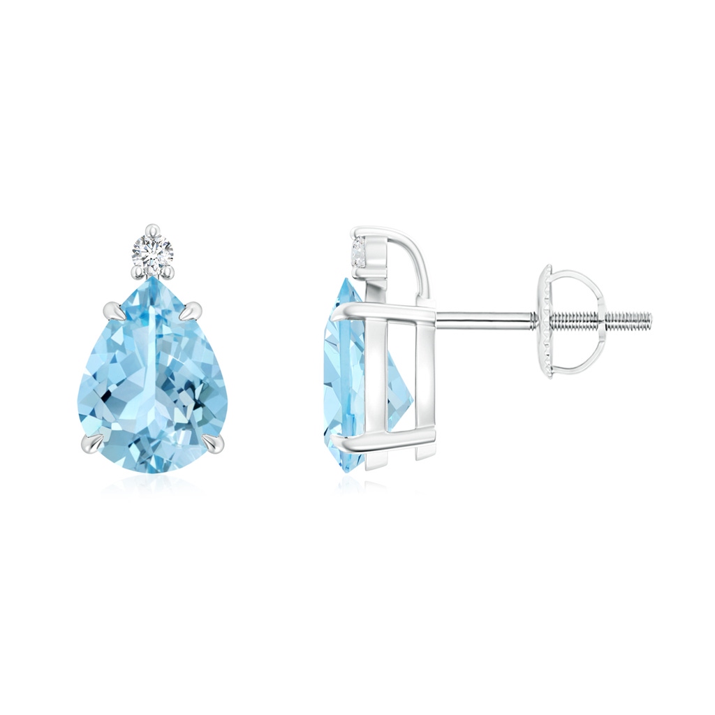 8x6mm AAAA Classic Claw-Set Pear Aquamarine Solitaire Stud Earrings in White Gold