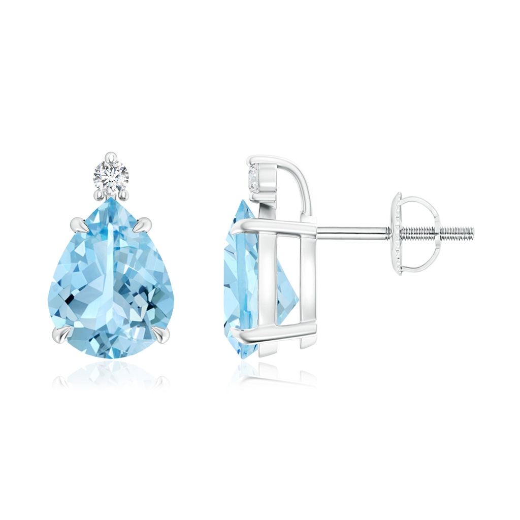 9x7mm AAAA Classic Claw-Set Pear Aquamarine Solitaire Stud Earrings in P950 Platinum