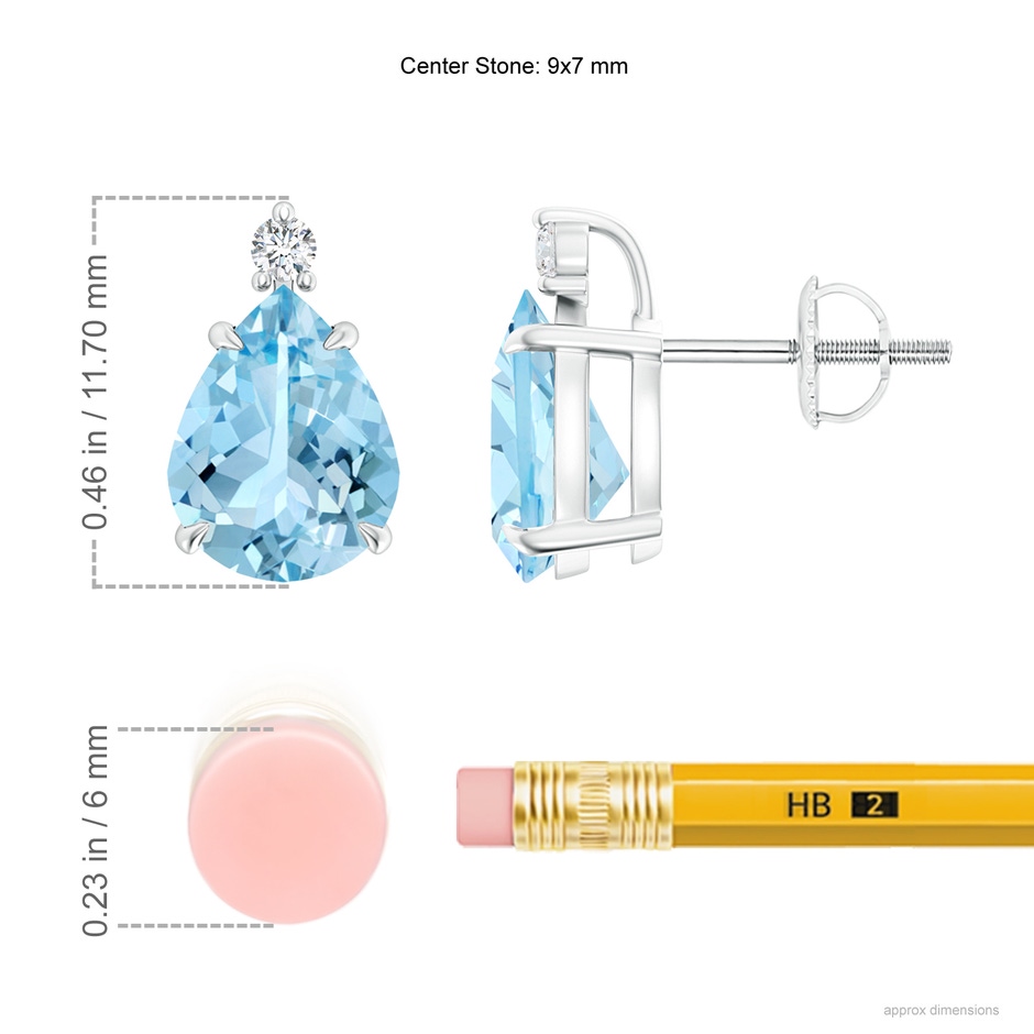 9x7mm AAAA Classic Claw-Set Pear Aquamarine Solitaire Stud Earrings in P950 Platinum product image