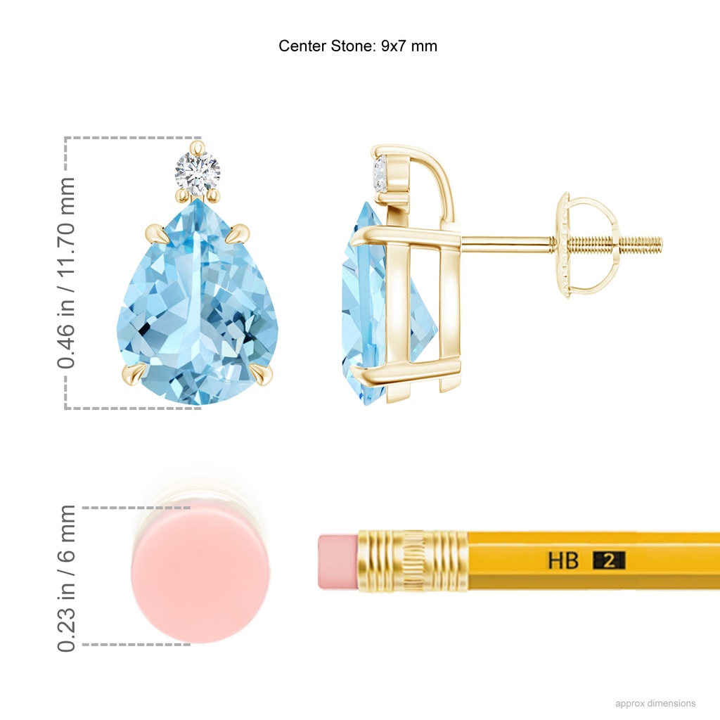 9x7mm AAAA Classic Claw-Set Pear Aquamarine Solitaire Stud Earrings in Yellow Gold Product Image
