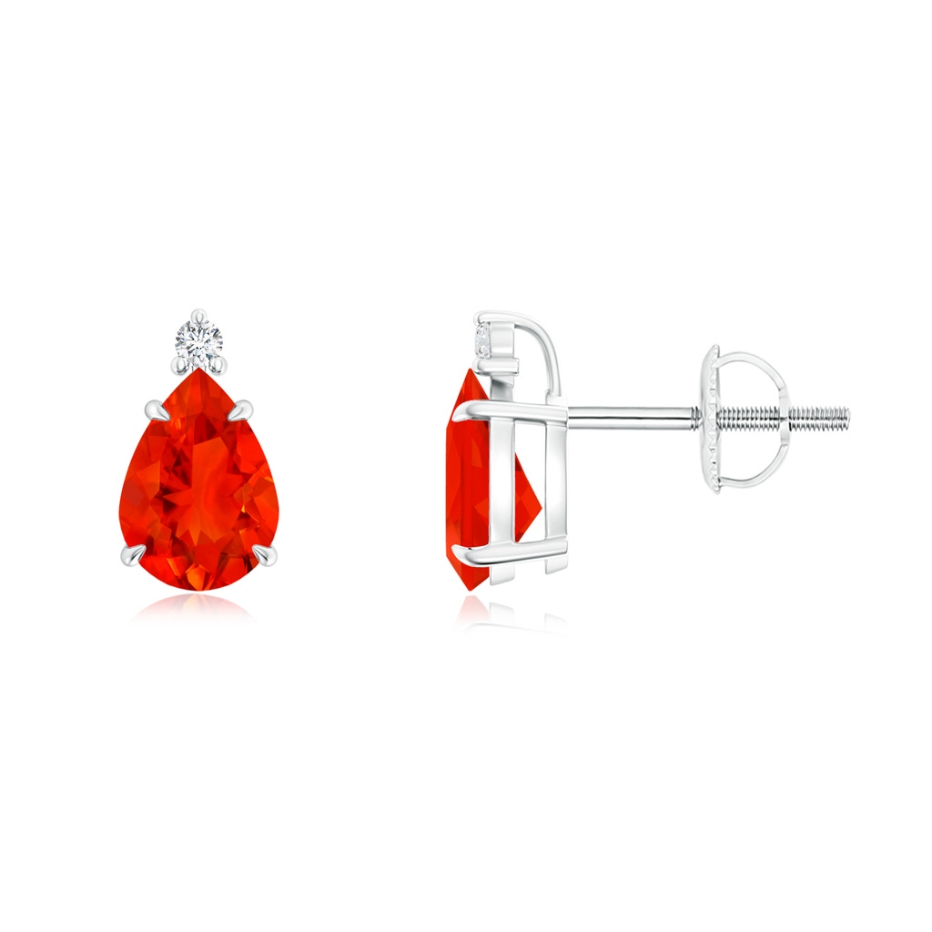 7x5mm AAAA Classic Claw-Set Pear Fire Opal Solitaire Stud Earrings in P950 Platinum