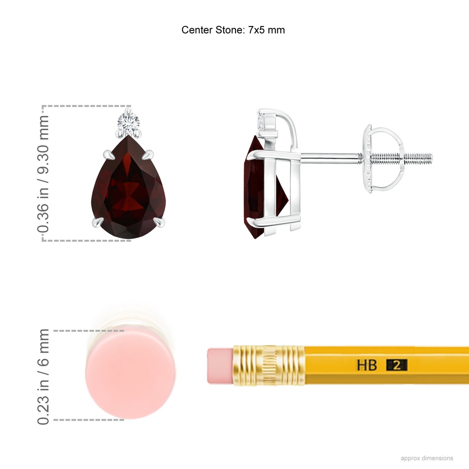 7x5mm A Classic Claw-Set Pear Garnet Solitaire Stud Earrings in P950 Platinum ruler