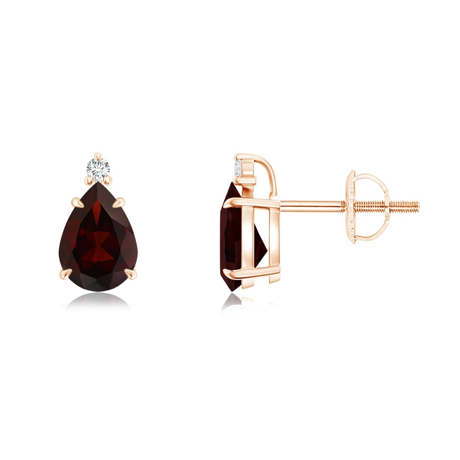 7x5mm A Classic Claw-Set Pear Garnet Solitaire Stud Earrings in Rose Gold 