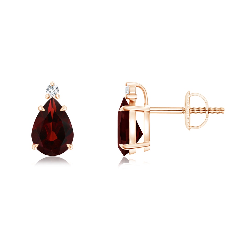 7x5mm AA Classic Claw-Set Pear Garnet Solitaire Stud Earrings in Rose Gold 